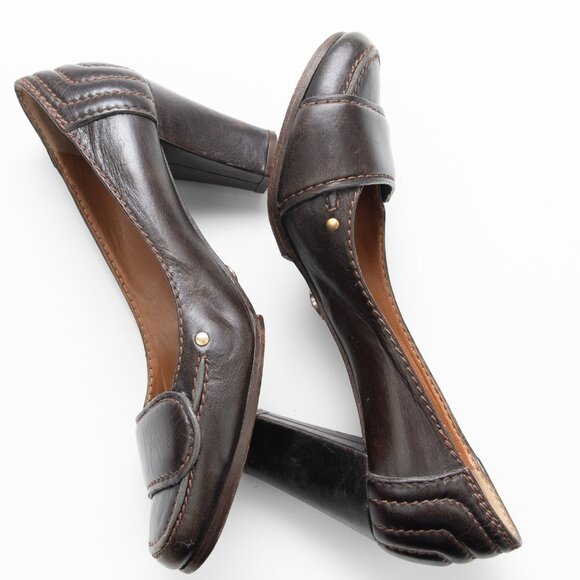 Chloe Leather Pumps Block Heel Shoes Made In Italy Brown Size 36 - Picture 4 of 10